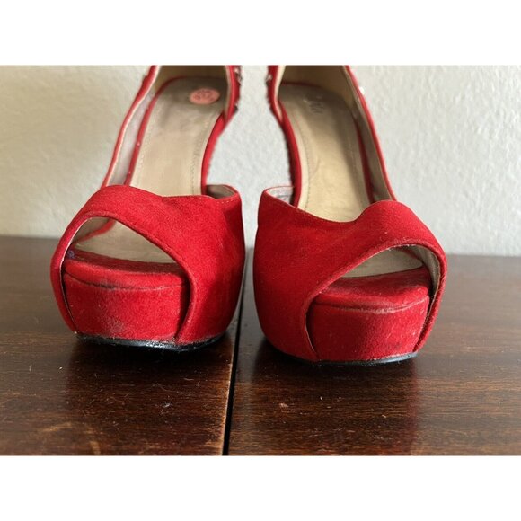 Dots Womens Platform Heels Women 7.5M Red Studded Peep Toe Vegan Fabric - Picture 10 of 12